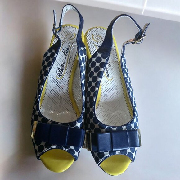 NEW POETIC LICENCE ( 8 ) MAD MONEY Polka Dot Peep Toe Wedge Sandals - Picture 8 of 11